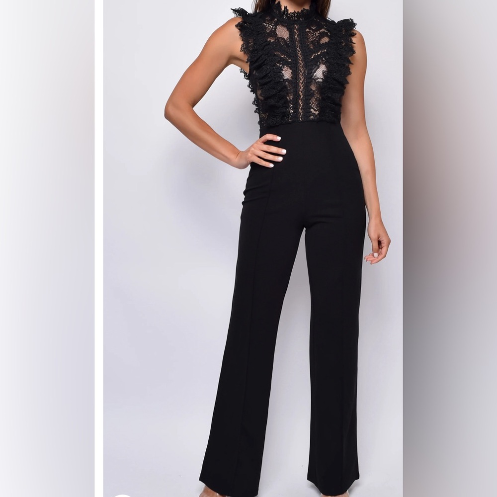 Emprada Vanna Crochet Flared Leg Jumpsuit - Black